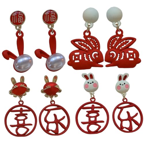PartyKindom 4 Paare Hasenohrringe Damen Ohrhänger Kreative Bunny Drop Schmuck Modisch Vielseitig Für Alltag Party von PartyKindom