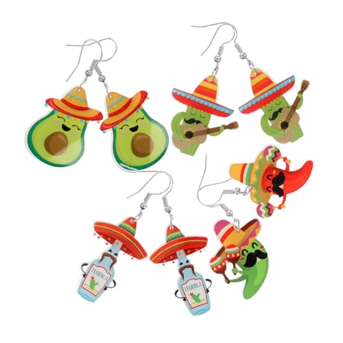 PartyKindom 4 Paare Mexikanische Ohrhänger Leichtem mit Chili Avocado Kaktus und Tequila Bunte Dangle Earrings für Frauen Vielseitige Fiesta Accessoires für Cinco De Mayo und Party von PartyKindom