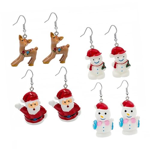 PartyKindom 4 Paare Weihnachts Ohrringe Damen Kreative Weihnachtsmann Schneemann Ohrstecker Niedliche Cartoon Ohrschmuck für Festlicher Schmuck von PartyKindom
