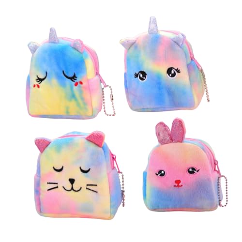 PartyKindom 4stücke Plüsch-Einhorn-münzbeutel Cartoon-Einhorn-Geldbeutel Tragbarer Plüsch-münzbeutel Bezauberndes Einhorn-Tasche-Design Münze-schlüssel-aufbewahrungsbeutel Geschenk Für Freundi von PartyKindom