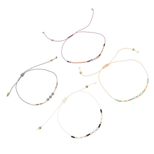 PartyKindom 4 Stück Handgefertigte Boho Armbänder Wachsschnur mit Reisperlen Kristallen Verstellbare Handgelenkkette für Frauen Männer Stilvolle Dekoration für Anlässe von PartyKindom