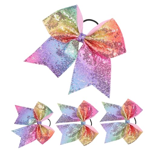PartyKindom 4 Stück Pailletten Haargummis mit Schleifen für Mädchen Elastische Cheerleader Haarschleifen Glitzernde Haarbänder in Regenbogenfarben Langlebig und Praktisch für Alltag und von PartyKindom
