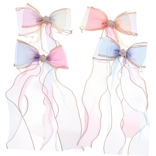 PartyKindom 4 Stück Schleifen Haarspangen mit Ribbons Bogen Haarclips für Mädchen Haarschmuck Accessoires für Partys und Besondere Anlässe von PartyKindom