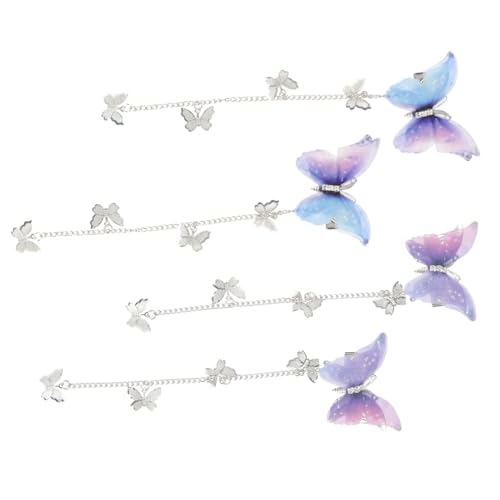 PartyKindom 4 Stück Schmetterling Haarklammern mit Mehrlagigem Chiffon tassel Metall Haarspangen für Damen und Mädchen Vintage Haarschmuck in Blau und Violett Leichte Dekorative Haarclips für von PartyKindom