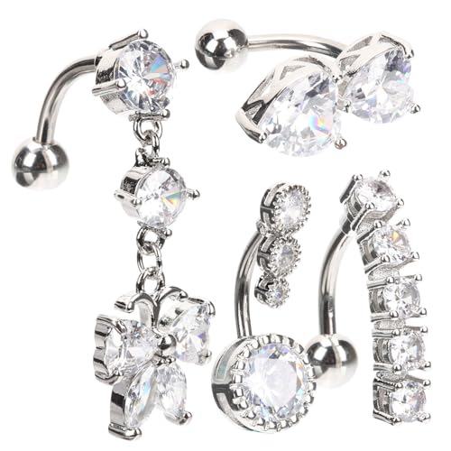PartyKindom 4 Stück Teiliges Bauchnabelpiercing für Frauen Verschiedene Designs mit Glitzernden Rost und Korrosionsbeständig Komfortabler Sitz Modischer Körperschmuck für Alltag und Party von PartyKindom