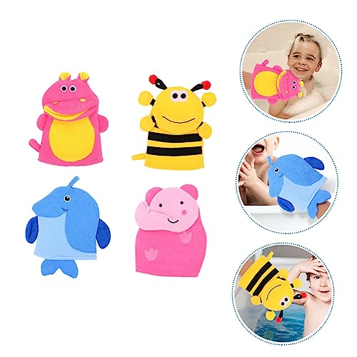 PartyKindom 4 Stück Teiliges Duschhandschuhe Cartoon Tierform Peeling Badeschwamm Weich Hautpflege Exfoliating Waschhandschuhe für Junge Mädchen und Kleinkinder von PartyKindom