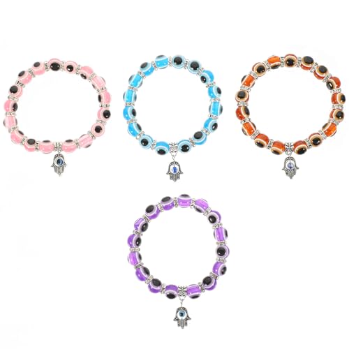 PartyKindom 4 Stück Teiliges Evil Eye Armband für Damen und Teenager Handgefertigte Perlenarmbänder mit Schutzcharme Modischer Schmuck für Alltag und Besondere Anlässe von PartyKindom