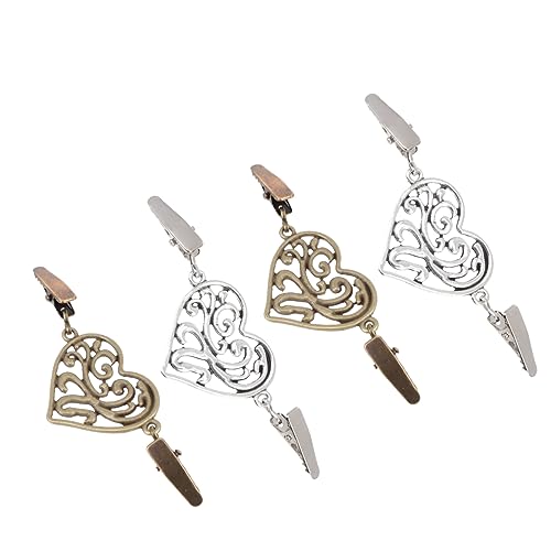 PartyKindom 4 Stück Teiliges Retro Herzförmige Sweater Shawl Clips Vintage Cardigan Collar Clip Strickjacken Broschen für Damen Dekorative Dress Scarf Buckles Antik Bronze und Silber von PartyKindom