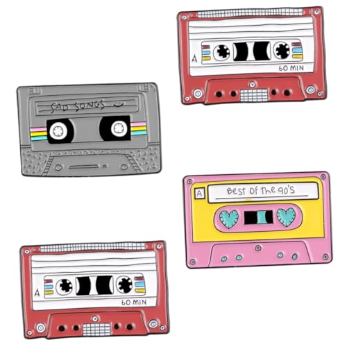 PartyKindom 4 Stück Teiliges Retro Kassettenspieler Broschen aus Vintage Anstecknadeln mit Cartoon Design Lapel Pins für Kleidung und Accessoires von PartyKindom