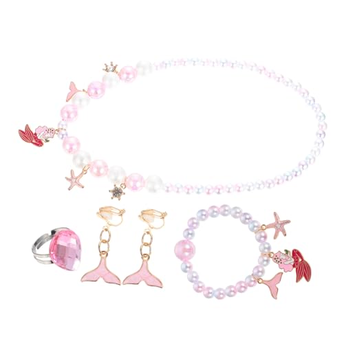 PartyKindom 4 Stück Teiliges Schmuckset Meerjungfrau Anhänger Armband Halskette Ring Bunte Perlen Handgefertigt Mädchen Geburtstag Party Accessoire von PartyKindom