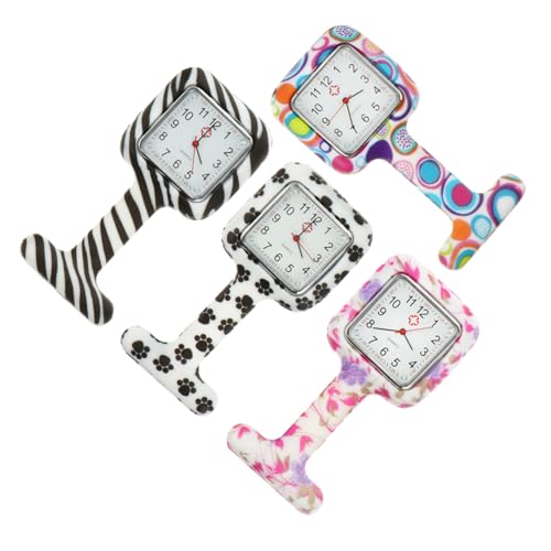 PartyKindom 4 Stück Teiliges Silikon Krankenschwester Taschenuhr mit Clip Hängende Quarzuhr für Pflegepersonal Langlebig und Ablesbar Geeignet für Ärzte Pflegekräfte und Medizinstudenten von PartyKindom