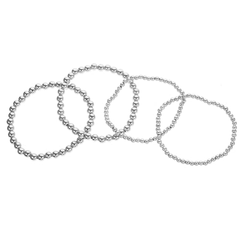PartyKindom 4stücke Silbernes Kugelarmband Mit Perlen Elastisches Stretch-armband Für Damen Und Herren Modischer Handgelenkschmuck Für Hochzeiten Und Feste von PartyKindom