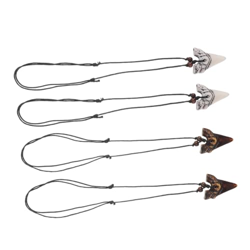 PartyKindom 4 Stück Teiliges Surferkette mit Haifischzähnen Weiß und Braun Strand Halskette für Herren und Damen Modisches Beach Accessoire für Surfer und Ozeanliebhaber von PartyKindom