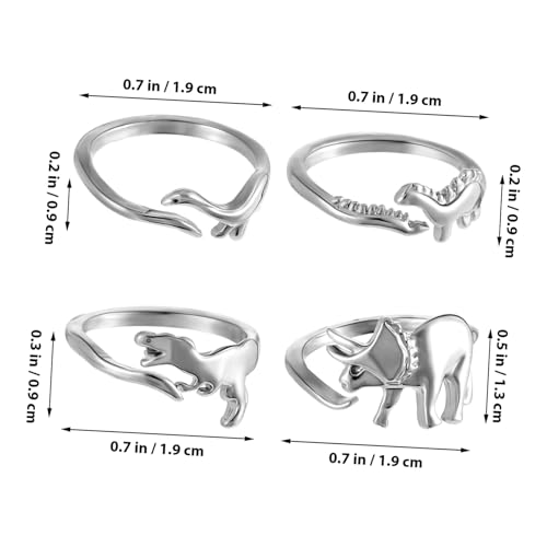 PartyKindom 4 Stück Verstellbare Dinosaurier Ringe aus Legierung für Damen Herren Teenager Leicht Hautfreundlich Offene Fingerringe mit Verschiedenen Dino motiven für Mädchen Jungen von PartyKindom