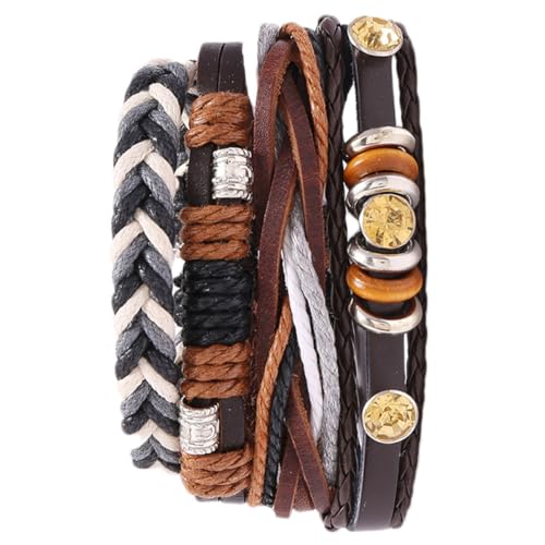 PartyKindom 4 Stück Vintage Geflochtene Lederarmbänder Unisex Mehrlagig Atmungsaktiv und Angenehm Vielseitig Tragbar als für Alltag Komfortable Handgelenksketten mit Rustikalem Stil von PartyKindom