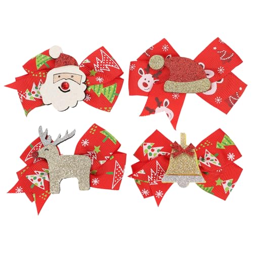 PartyKindom 4 Stück Weihnachtliche Haarklammern mit Schleifen und Rentiergeweih Leichtes Langlebiges Material Festliche Haarspangen für Mädchen für Weihnachtsfeiern und Geschenkidee von PartyKindom