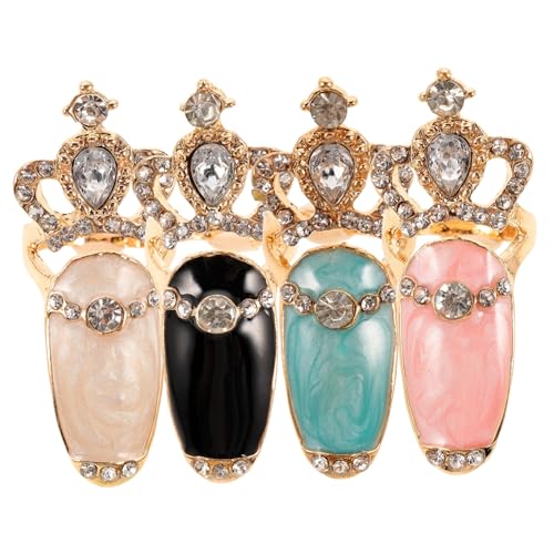 PartyKindom 4 Stücke Strass Nagel Ringe Krone Fingernägel Zubehör für Nagelkunst Frauen Selbstgemacht Maniküre von PartyKindom