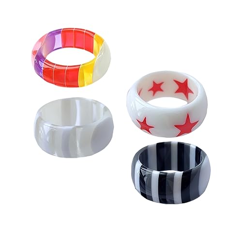 PartyKindom 4stücke Harz-fingerring Dekorativer Ring Modischer Fingerring Ringschmuck Für Frauen Finger Ringe Schmuck Accessoires von PartyKindom