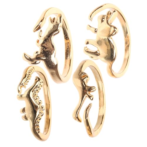 PartyKindom Dinosaurierringe für Frauen Verstellbarer Offener Ring 4 Stück Dinosaurier Schmuck für Mädchen Einheitsgröße Ästhetische Fingerringe von PartyKindom