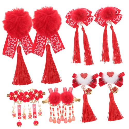 PartyKindom 5 Paare Chinesische Haarspangen Haarklammern mit Roten Quasten Year Haarnadeln für Mädchen Haarschmuck Festlich Traditionell Elegant von PartyKindom