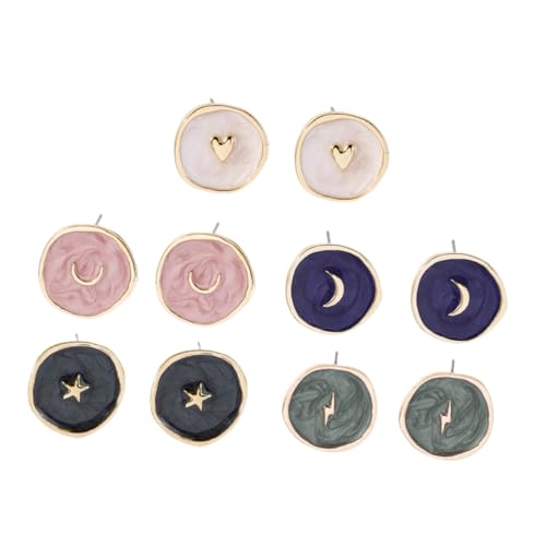 PartyKindom 5 Paare Stern Mond Herz Ohrstecker Damen Ohrschmuck Bunte Studs Ohrringe Mädchen Modeschmuck Geschenk von PartyKindom