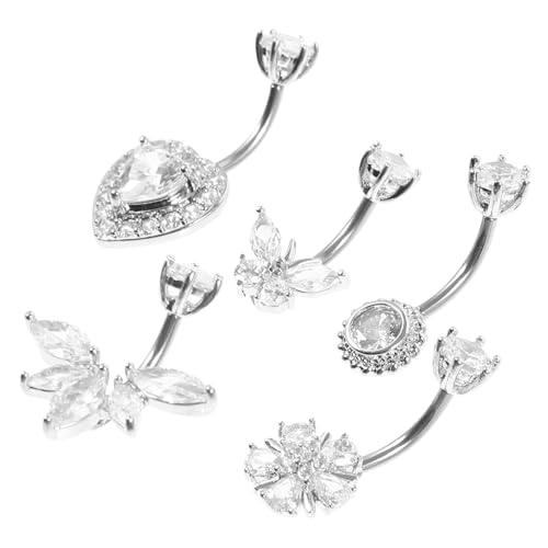 PartyKindom 5 Stück Teiliges Bauch Nabelpiercing mit Funkelnden Zirkonia Chirurgenstahl Bauchnabelringe Damen Eleganter Dangle Schmuck für Schwangerschaft und Alltag von PartyKindom