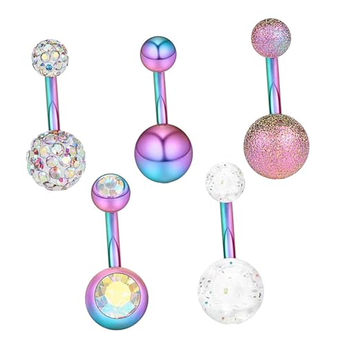 PartyKindom 5 Stück Teiliges Bauchnabelpiercing aus Bunte Nagel Designs Langlebiger Metallischer Bauchnabelschmuck für Frauen für Party Club und Tanzveranstaltungen von PartyKindom