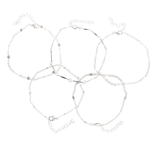 PartyKindom 5 Stück Teiliges Fußkettchen Set Damen Modische Runde Perlen Stapelbare Silberne Knöchelketten Vielseitiger Schmuck für Strand Party Hochzeit und Alltag Komfortabel und Rutschfest von PartyKindom