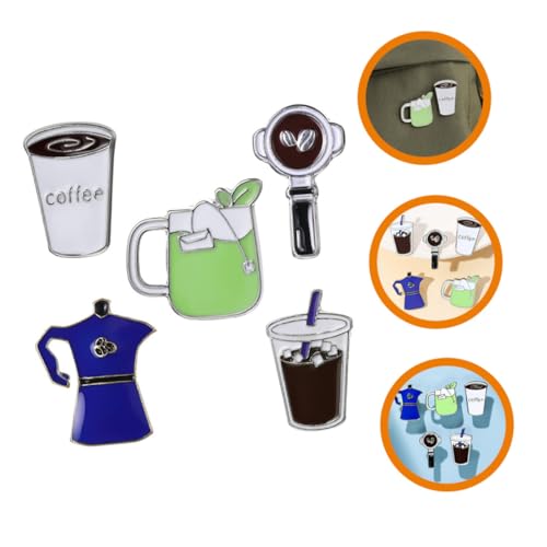 PartyKindom 5 Stück Teiliges Kreative Kaffee Anstecknadeln Broschen für Kleidung Rucksack Hut Leicht zu Befestigen Ästhetisches Design Einzigartiges Accessoire für Alltag und von PartyKindom