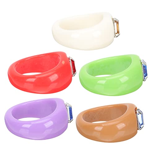 PartyKindom 5 Stück Teiliges Resin Fingerring mit Großen Funkelnden Strasssteinen Bunte Statement Ringe für Damen Trendige Fingerdekoration für Party Alltag und Besondere Anlässe von PartyKindom