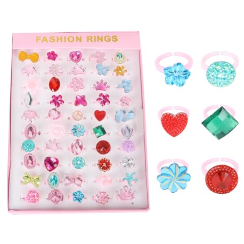 PartyKindom 50 Stück Teiliges Verstellbares Ring Bunte Cartoon fingerringe mit Leuchtenden Schmucksteinen Sichere und Langlebige Spielzeugringe für Mädchen für Geburtstage und Partygeschenke von PartyKindom