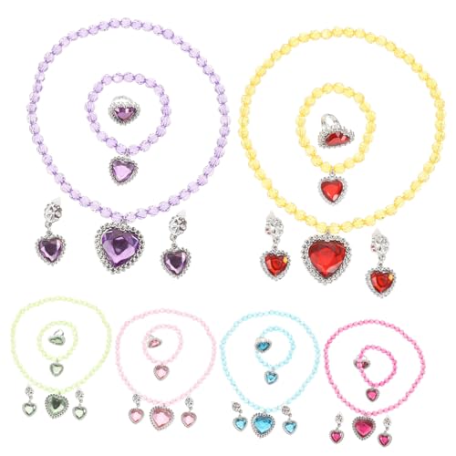 PartyKindom 6 Sätze Schmuck für Mädchen Bunte Perlen Halsketten Ohrringe Ringe und Armbänder Leichtes Vielseitiges Kostümzubehör für Kleinkinder Geschenkidee für Geburtstag und Festtage von PartyKindom