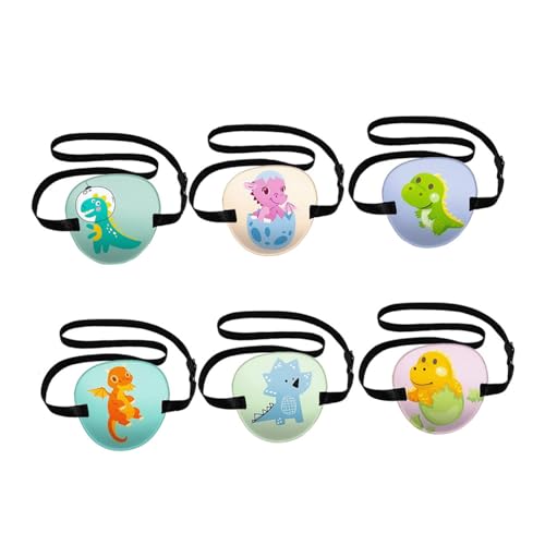 PartyKindom 6 Stück Augenklappe Cartoon Single Eye Patch für Amblyopie Strabismus Verstellbar mit Elastischem Band Weiches Groß Inkl Dinosaurier motive für Augenschutz und Therapie von PartyKindom