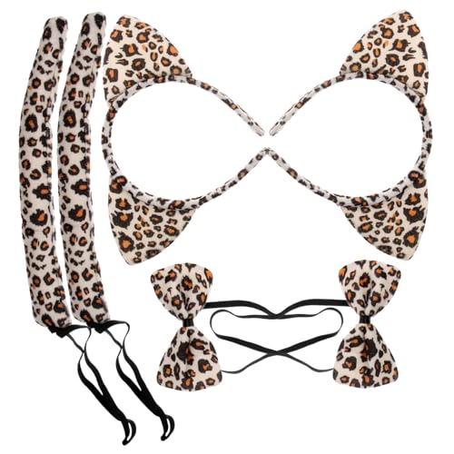 PartyKindom Katzenohren Stirnband 6 Stücke Kostüm Satz mit Fliege für Karneval Cosplay Halloween Einheitsgröße Leopardenmuster von PartyKindom