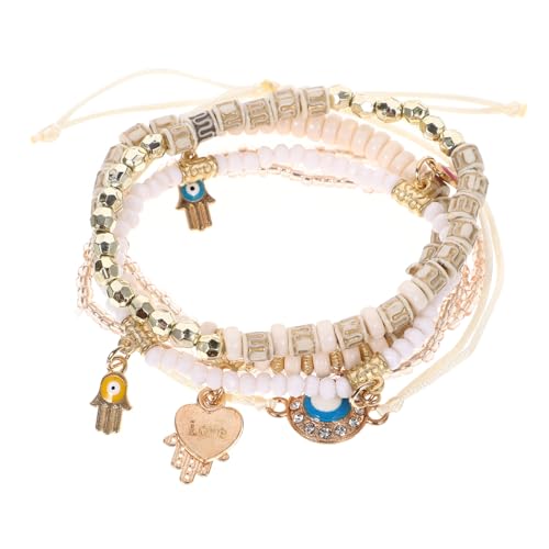 PartyKindom 6 Stück Teiliges Boho Armband Damen Mehrschichtiges Beaded Handmade Schmuck aus Langlebigem Legierungs und Glasmaterial Weißer Ethno Stil Stapelarmbänder Geschenkidee von PartyKindom