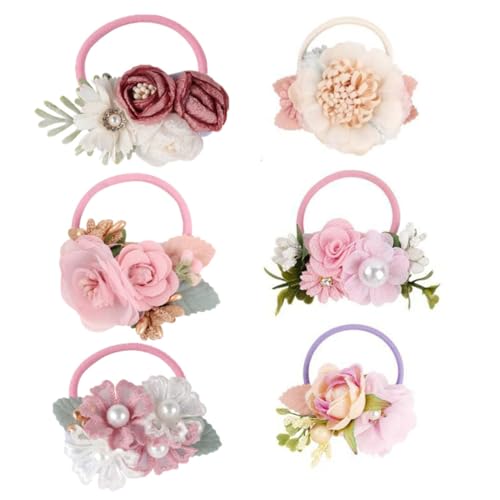 PartyKindom 6 Stück Teiliges Elastische Haargummis mit Zarten Stoffblumen Weiche Haarbänder für Kleinkinder Sicherer Farbenfrohe Haarschmuck Accessoires für Geburtstage und Fotoshootings von PartyKindom