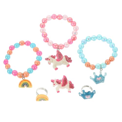PartyKindom 6 Stück Teiliges Kinderschmuck mit Bunten Perlenarmbändern und Cartoon Design Verstellbare Armbänder für Mädchen Langlebig für Geburtstagspartys und Dekoration von PartyKindom