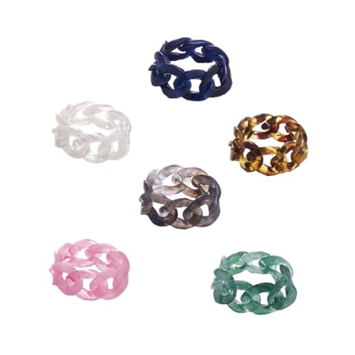PartyKindom 6 Stück Teiliges Kreative Resin Ringe in Kettenform Verstellbare Offene Damenringe aus Farbigem Kunstharz Einzigartiger Modeschmuck für Alltag Festival und DIY Zufällige Farbe von PartyKindom