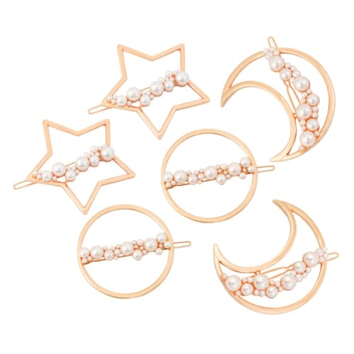 PartyKindom 6 Stück Teiliges Stern und Mond Haarspangen aus Hochwertiger Perlen Haarschmuck Vielseitig Einsetzbar für Damen und Mädchen Hautfreundlich und Einfach zu Befestigen von PartyKindom