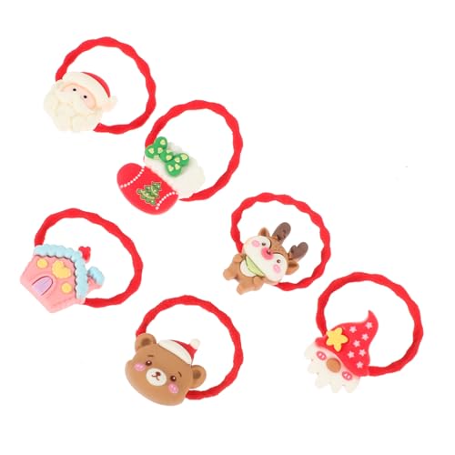 PartyKindom 6 Stück Teiliges Weihnachts Haargummi mit Niedlichen Santa und Rentier Motiven Elastische Haargummis für Mädchen und Frauen Festliche Ponytail Halter für Weihnachtsfeiern und von PartyKindom