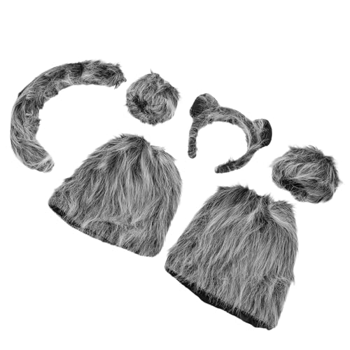 PartyKindom 6 Stück Teiliges Wolf Kostüm Set mit Weichem Plüsch Wolf Ohren Stirnband Handschuhe und Beinwärmer Leichtes Bequemes Tier Cosplay für Halloween Themenpartys und Karneval von PartyKindom