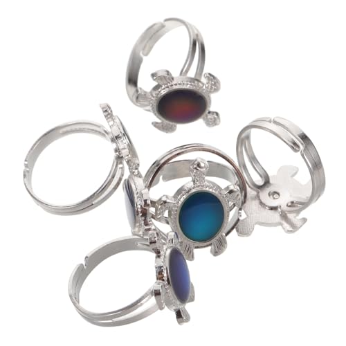 PartyKindom 6 Stück Verstellbare Stimmungsringe mit Meeresschildkröte Temperaturfühlende Farbwechselringe für Erwachsene Offenes Design für Bequemen Sitz Spielerisches Schmuckaccessoire von PartyKindom