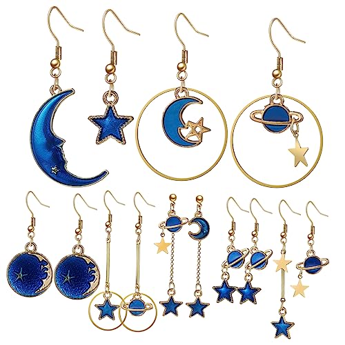 PartyKindom 7 Paar Mond Stern Erde Planet Tropfen Ohrringe Emaille Lange Hängende Ohrringe für Damen und Mädchen Stilvolle Schmucksets für von PartyKindom