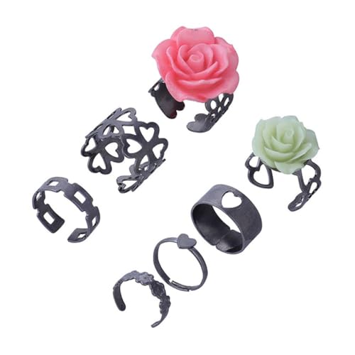 PartyKindom 7 Stück Teiliges Vintage Rosen Finger Ringe Set für Frauen Kreative Hohl Gearbeitete Ringe mit Einzigartigem Blumendesign Fingerschmuck Dekoration für von PartyKindom