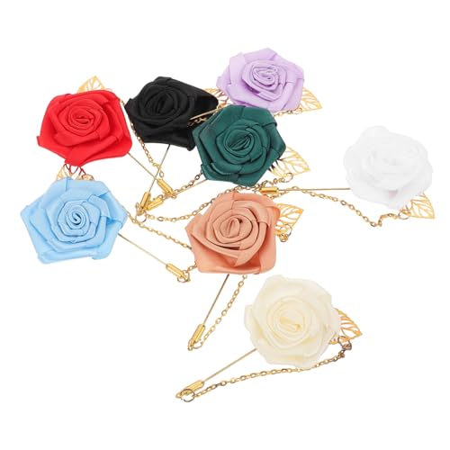 PartyKindom 8stücke Rosen-ansteckblume Für Herren Broschen Mit Satin-kette Und Metallverschluss Flache Rosenblüten Für Anzug Smoking Hochzeit Jubiläum von PartyKindom