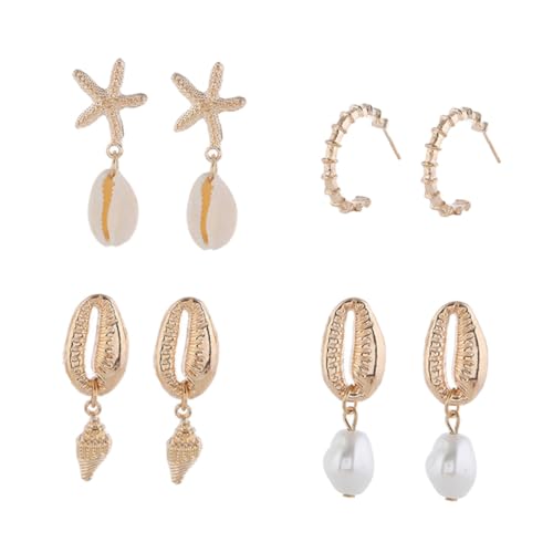 PartyKindom 8 Stück Teiliges Muschel Ohrstecker Boho Mode Dangler Ohrringe Damen Modisch Vielseitig Party Schmuck Strand Sommeraccessoire von PartyKindom