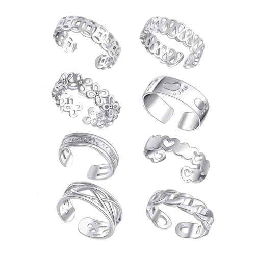 PartyKindom 8 Stück Teiliges Offene Zehenringe Knöchelring Verstellbar Silberfarben Damen Fußschmuck Modischer Dekoring für Sommer Strand und Alltag von PartyKindom