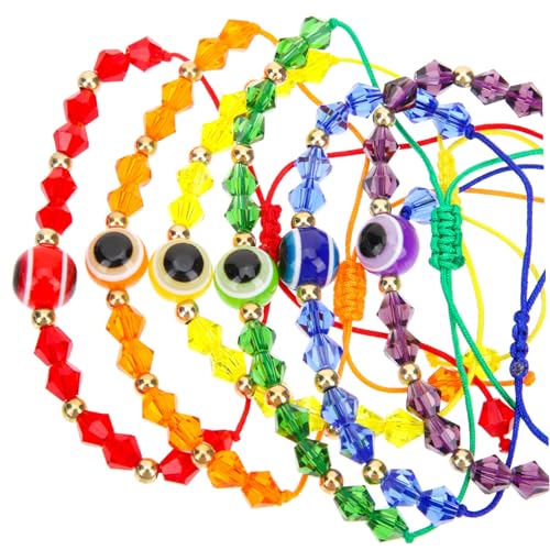 PartyKindom 8 Stück Teiliges Verstellbares Armband Bösem Auge Handgefertigte Perlenarmbänder in Regenbogenfarben Minimalistischer Schmuck für Damen und Herren Passender Glücksbringer für von PartyKindom