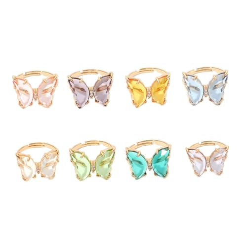 PartyKindom 8 Stück Verstellbare Damenringe Schmetterlings Langlebiger Legierung Modische Bunte Offene Ringe für Alltag und Besondere Anlässe Einzigartiges Design Angenehm zu Tragen von PartyKindom