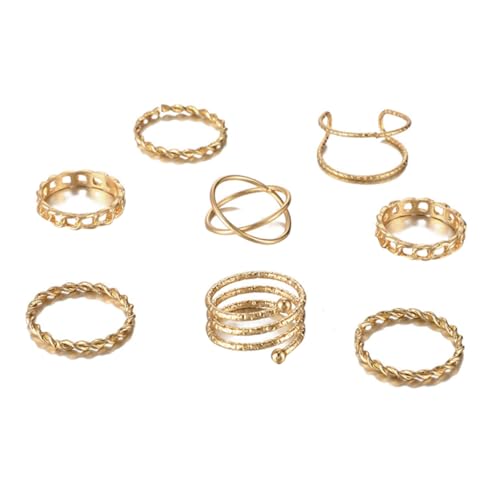 PartyKindom 8 Stück Vintage Teiliges Knöchelring Set aus Langlebiger Legierung Kreative Gestapelte Fingerringe für Damen Elegantes Goldenes Design für Persönlichkeit und Alltag von PartyKindom